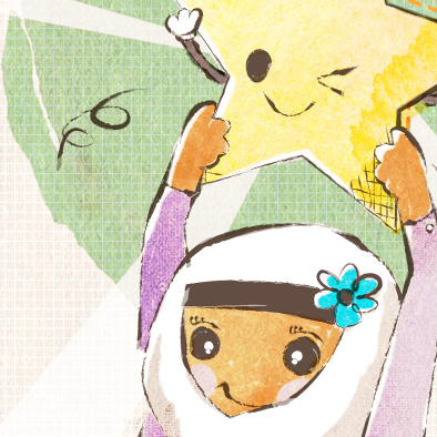 malay girl character design coloured pencils star